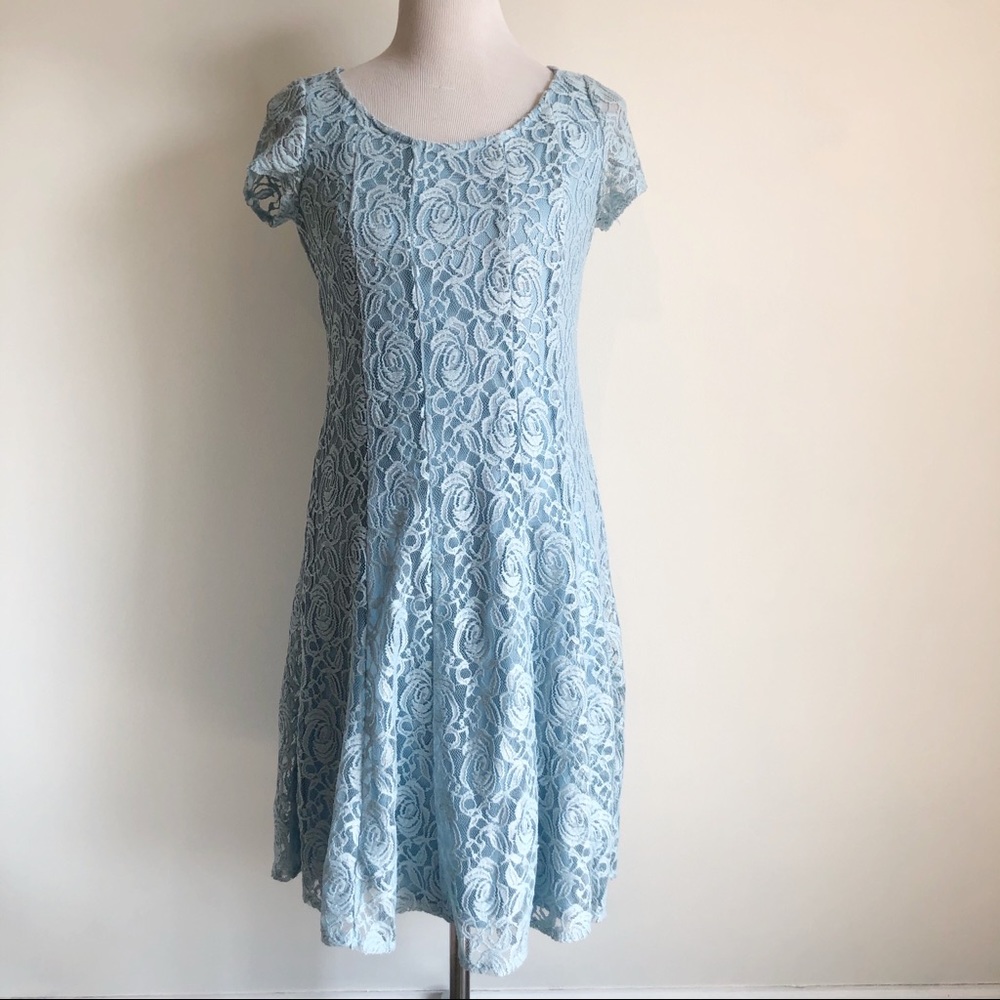 Perceptions Blue Lace Short Sleeved Skater Dress S - Picture 3 of 16